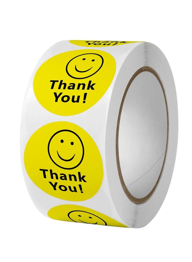 1 inch 2.5cm 500pcs/roll Kraft Paper | Thank You Yellow Emoji Stickers | Decoration Seal Labels Gift Ideas Package Box Bag - Image 2
